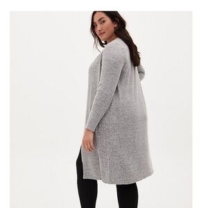 SUPER SOFT PLUSH GREY OPEN FRONT LONGLINE CARDIGAN